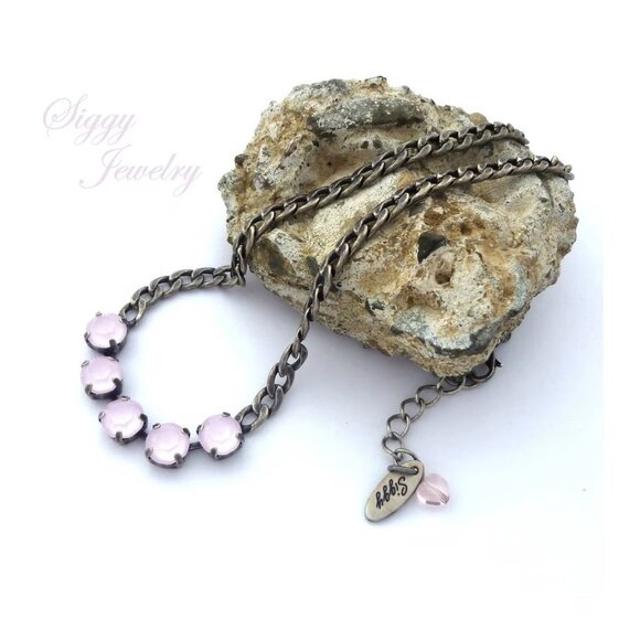 Powder Pink 5 Stone Necklace made with Genuine Swarovski Crystals in 8mm - Picture 5 of 5